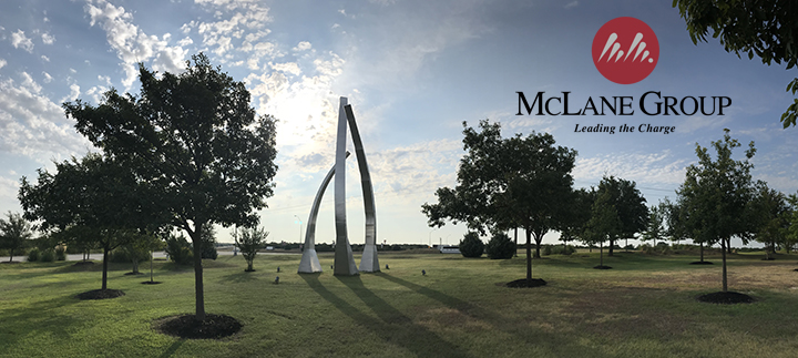 Sunrise over the 50-foot-tall sculpture by Texas artist Nic Noblique on the campus of The Lakes at Central Pointe.